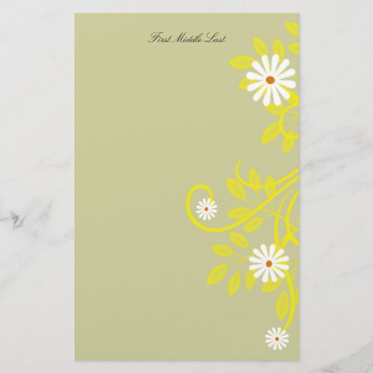 Retro Daisy Yellow Filigree Border Personalized Briefpapier (Voorkant)