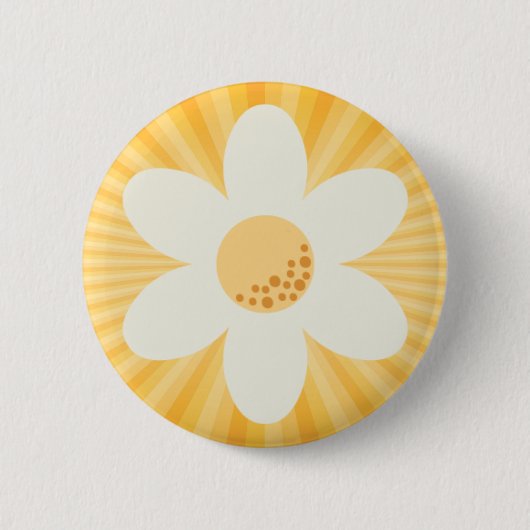 Retro Daisy Yellow Sunburst Boho Button | Groovy 7 (Voorkant)