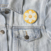 Retro Daisy Yellow Sunburst Boho Button | Groovy 7 (In situ)