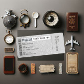 Retro  Damask Boarding Pass Verjaardagsfeest Kaart