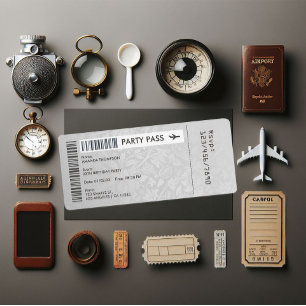 Retro Damask Boarding Pass Verjaardagsfeest Kaart