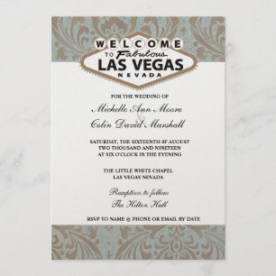Retro Damask Floral Las Vegas Bruiloft Uitnodigen Kaart