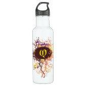 Retro Damask Patroon met Monogram Letter Q Waterfles (Voorkant)