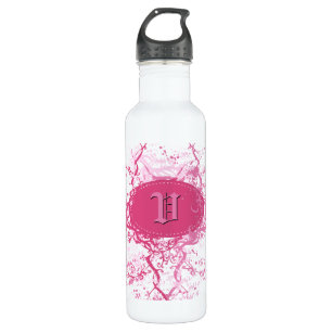 Retro Damask Patroon met Monogram Letter V Waterfles