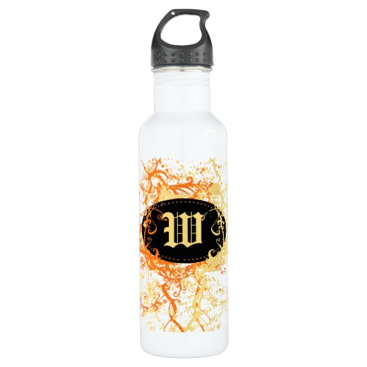 Retro Damask Patroon met Monogram Letter W Waterfles (Voorkant)
