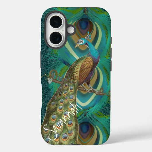 Retro  Damask Peacock Feathers Case-Mate iPhone Case (Achterkant)