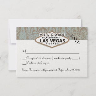 Retro Damast Bloem Las Vegas Huwelijk RSVP Kaartje