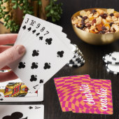 Retro dambord wervelgolf heet roze sinaasappel pokerkaarten (Insitu)