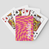 Retro dambord wervelgolf heet roze sinaasappel pokerkaarten (Achterkant)