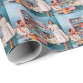 Retro  dame betonpartij cadeaupapier (Rol Hoek)