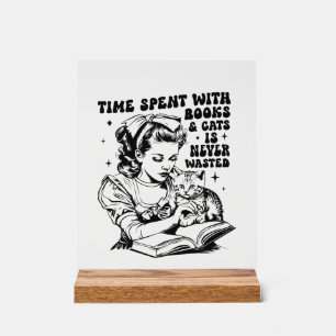 Retro dame boek kattenliefhebber woordkunst acryl bord