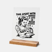 Retro dame boek kattenliefhebber woordkunst acryl bord (Hoek)