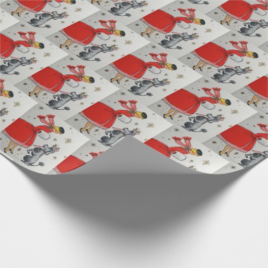 Retro dame en met honden bedekte partij cadeaupapier (Hoek)