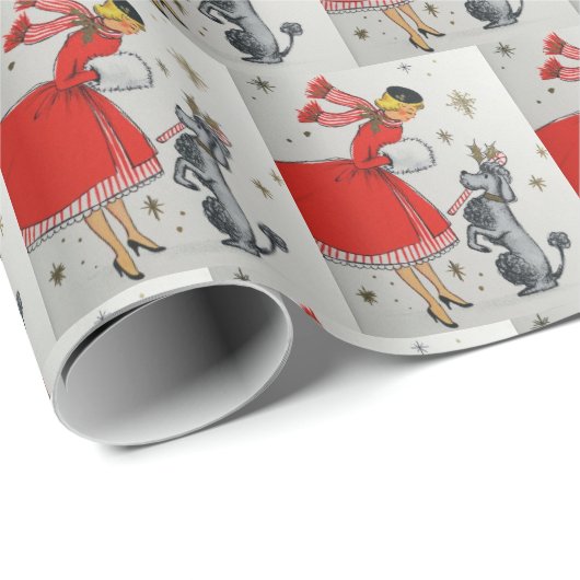 Retro dame en met honden bedekte partij cadeaupapier (Rol Hoek)