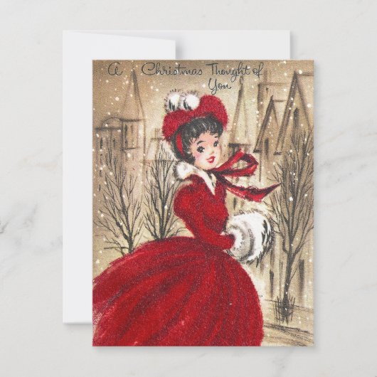 Retro  dame Kerstkaart toevoegen (Voorkant)