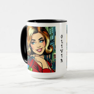 Retro Dame met Boodschappentassen Gepersonaliseerd Mok