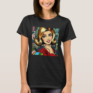 Retro Dame met Boodschappentassen Mid Century T-shirt
