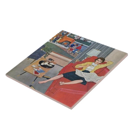 retro  dame rust op tegeltje (Zijkant)