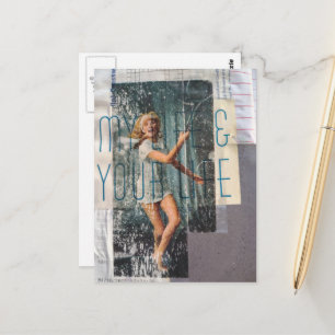 Retro dames tennis en typografie collage briefkaart