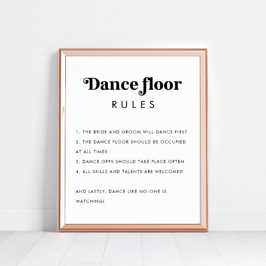 Retro Dance Floor Regels Minimalistisch Trouwteken Poster