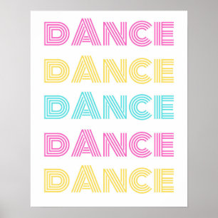 Retro Dance Roze Geel Turquoise Poster