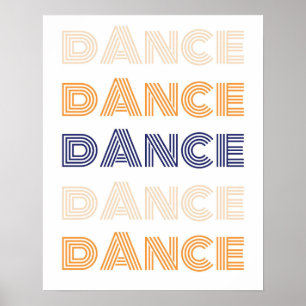 Retro Dance Typografie Blauw Sinaasappel Poster