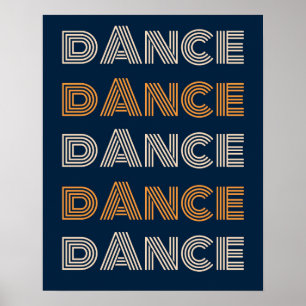 Retro Dance Typografie Blauw Sinaasappel Poster