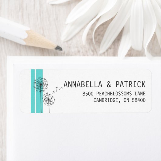 Retro Dandelions Blue Minimalist Address Label (Insitu)