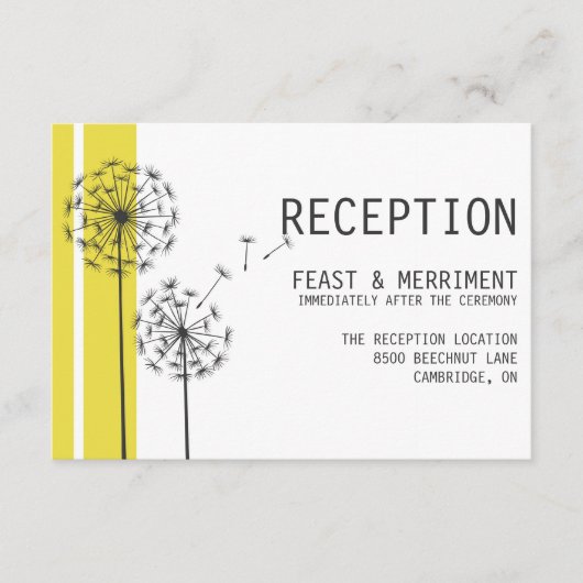 Retro Dandelions Yellow Minimalist Reception Kaart (Voorkant)
