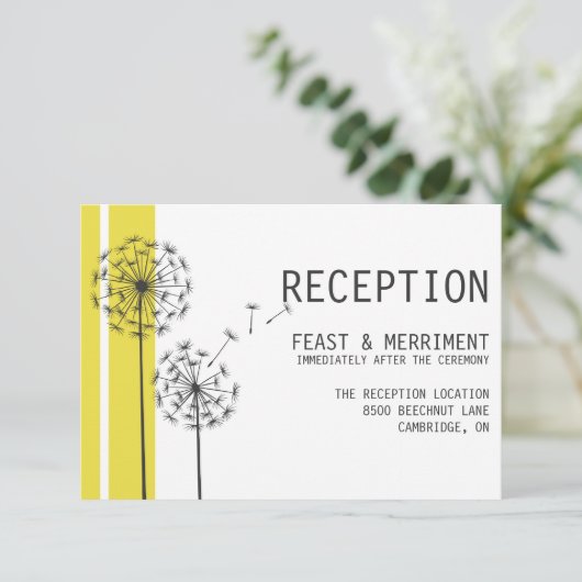 Retro Dandelions Yellow Minimalist Reception Kaart (Staand voorkant)