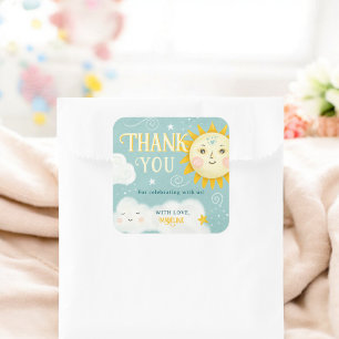 Retro Dank u Zon en Clouds baby shower Vierkante Sticker