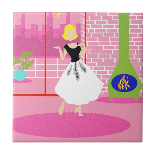 Rétro dans le carreau de céramique rose (Devant)