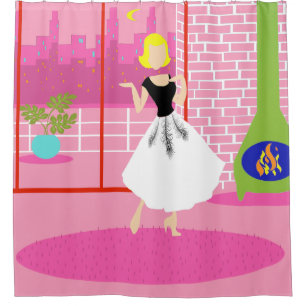 Rétro dans le rideau en douche rose