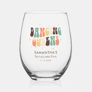Retro Dansende Koninginnen Disco Bachelorette Fees Wijnglas Zonder Voet
