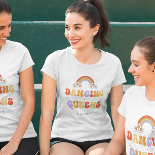 Retro Dansende Koninginnen & Naam 70s Meidenavond T-shirt