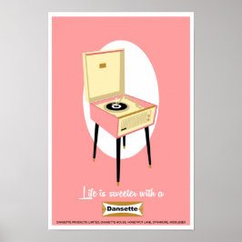 Retro Dansette roze platenspeler Pop Art poster