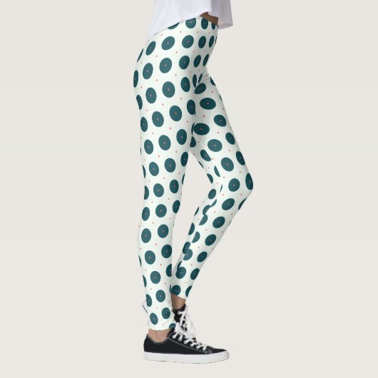 Retro Dark Blauwgroen Polka Dot Pattern - Minimali Leggings (Rechts)