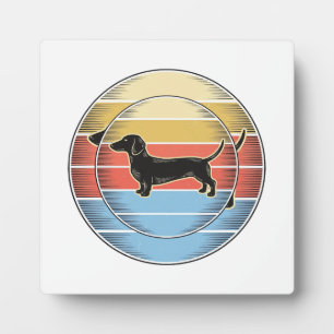 Retro Daschond Retro Zonsondergang Hond Shirt Ontw Fotoplaat