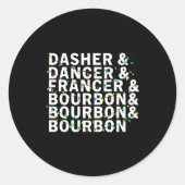 Retro Dasher Dancer Prancer Bourbon Christmas Funn Ronde Sticker (Voorkant)
