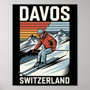 Retro Davos Zwitserland Ski Resort Poster