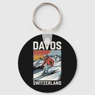 Retro Davos Zwitserland Ski Resort Sleutelhanger