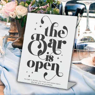 Retro De Bar is Open  Typografie Reclamebord Met Voetstuk
