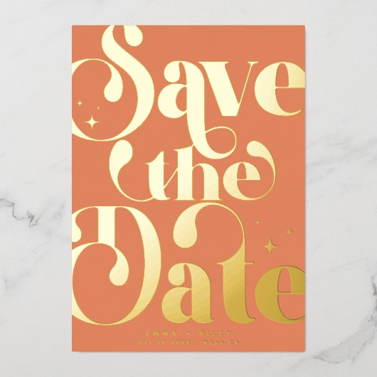 Retro  De datumfoto opslaan | terracotta Folie Uitnodiging (Voorkant)