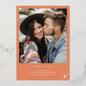 Retro  De datumfoto opslaan | terracotta Folie Uitnodiging (Achterkant)