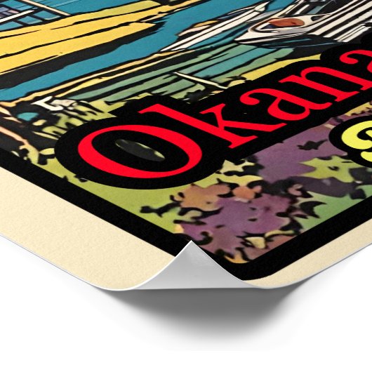 Retro de Okanagan Lake landschap  strip 70 Poster (Hoek)