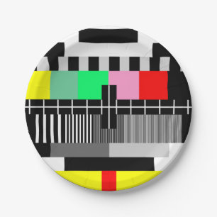 Retro de testscherm van kleurenTV Papieren Bordje