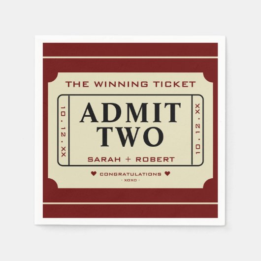 Retro De Winnende Ticket Stub Geef Twee Bruiloft t Servet (Voorkant)