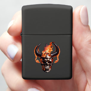 Retro Dead Burning Skull met hoorn in Vuur