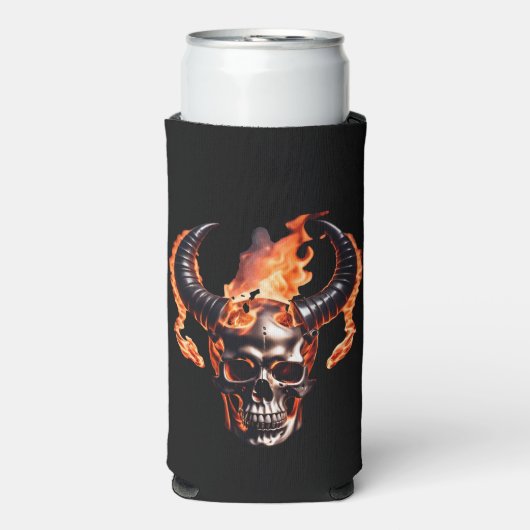 Retro Dead Burning Skull met hoorn in Vuur (Seltzer Voorkant)