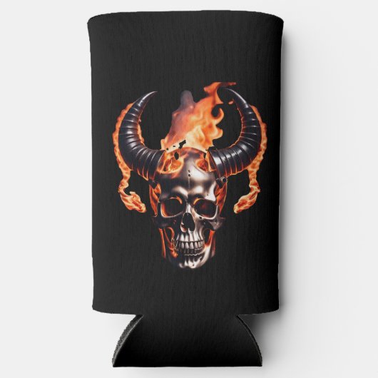 Retro Dead Burning Skull met hoorn in Vuur (Voorkant)